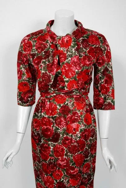 1960's Betty Draper of Mad Men Film-Worn Bonwit Teller Red Roses Silk Dress Set