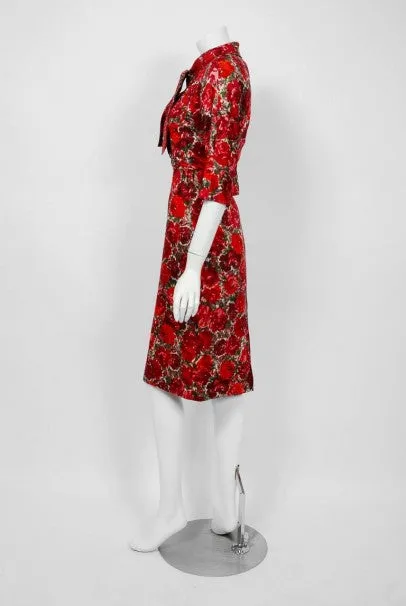 1960's Betty Draper of Mad Men Film-Worn Bonwit Teller Red Roses Silk Dress Set