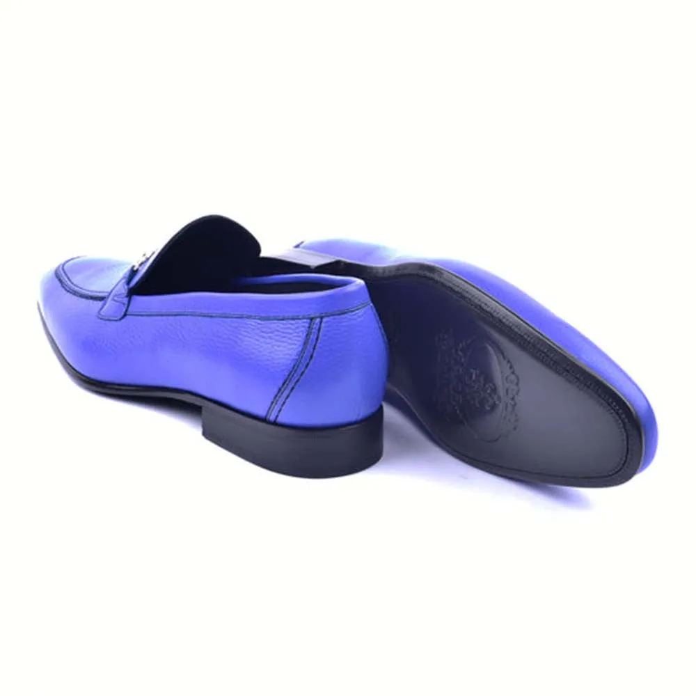 Corrente Blue Grain Leather Horse bit Loafers for men