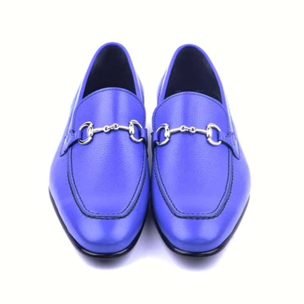 Corrente Blue Grain Leather Horse bit Loafers for men