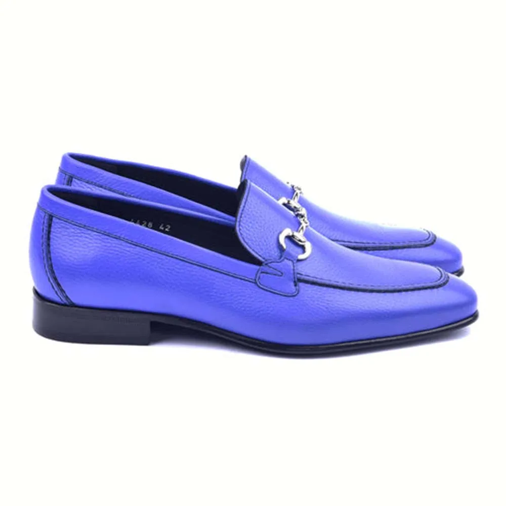 Corrente Blue Grain Leather Horse bit Loafers for men