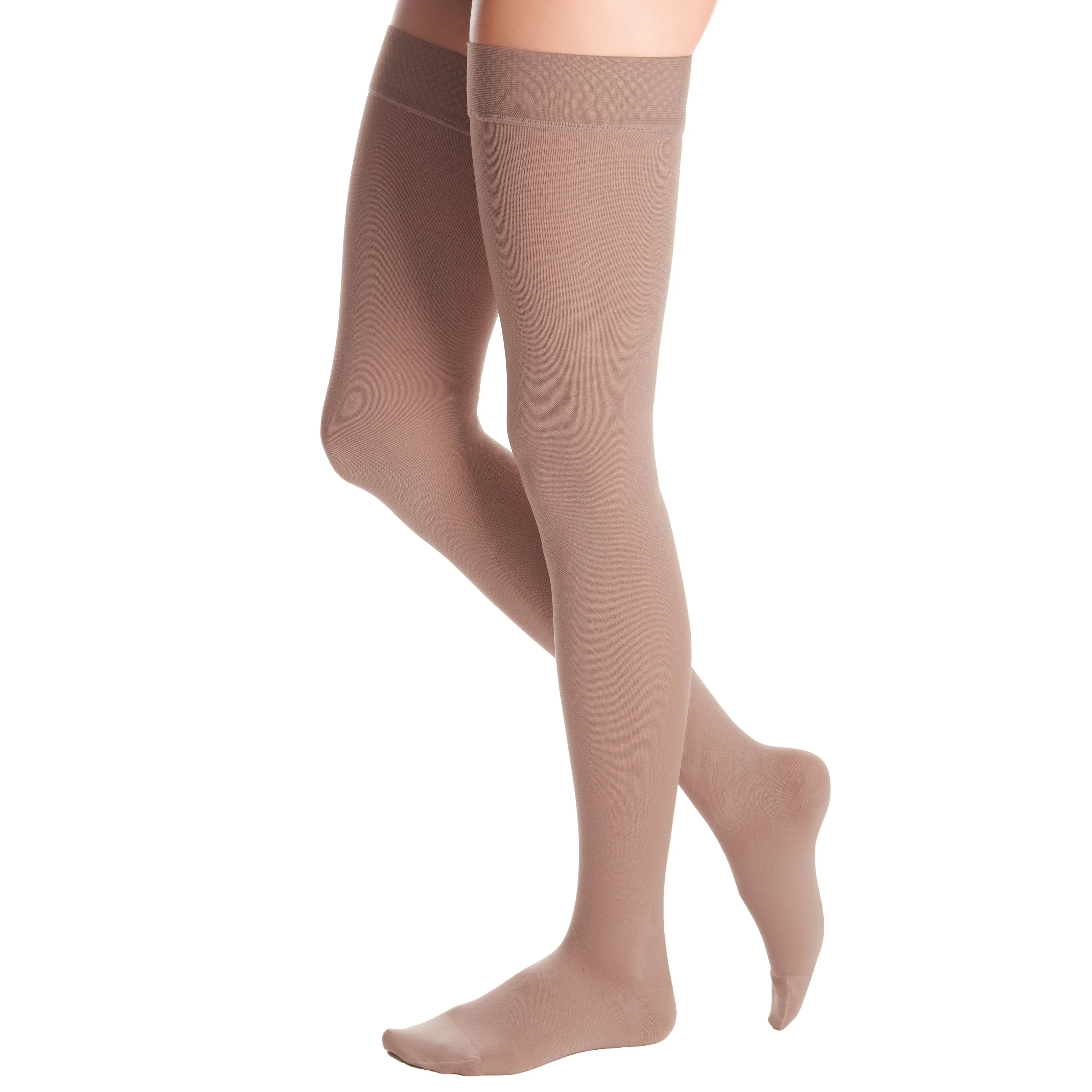 Duomed Advantage Soft Opaque Closed Toe Thigh Highs w/Beaded Band - 15-20 mmHg