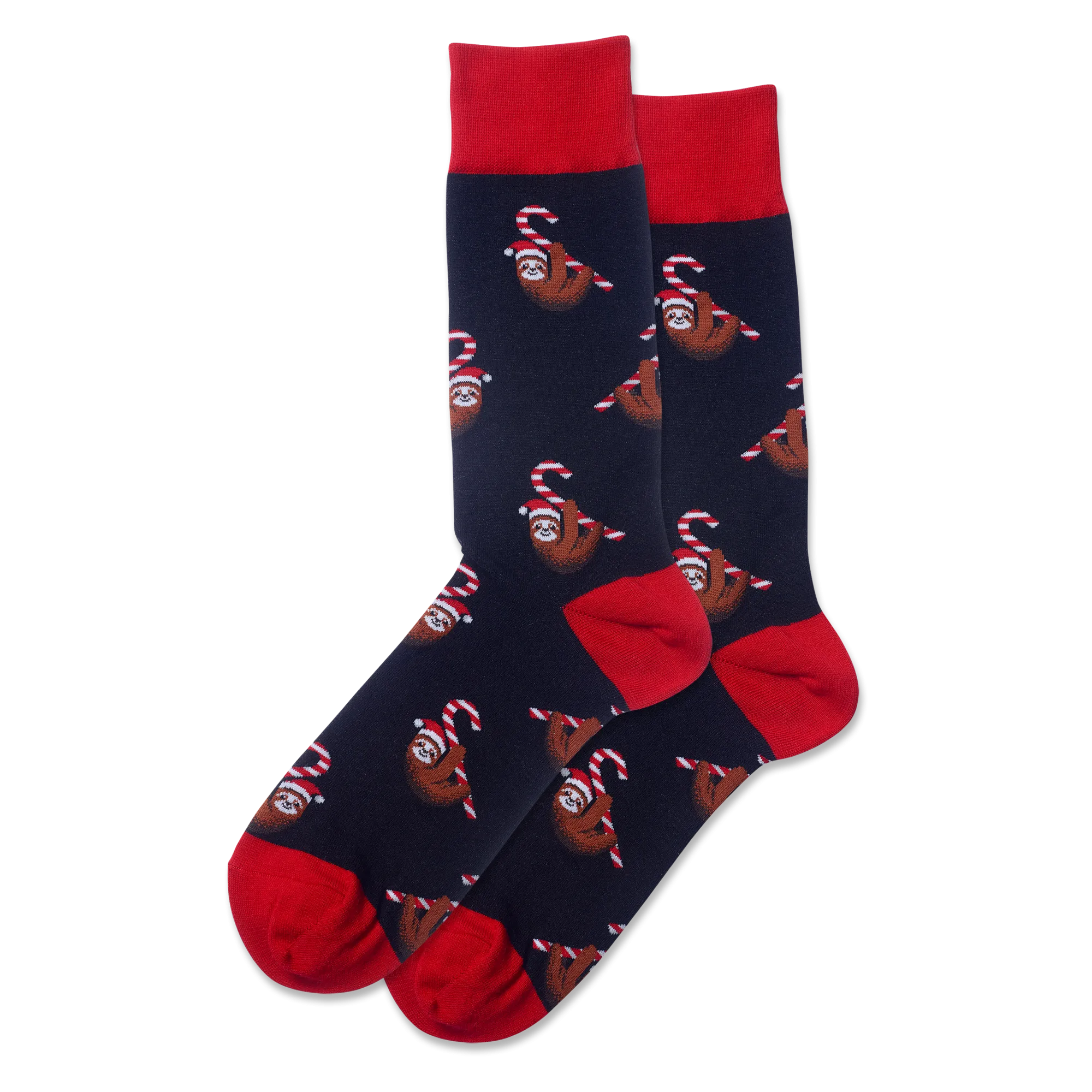 HOTSOX Men's Candy Cane Sloth Crew Socks