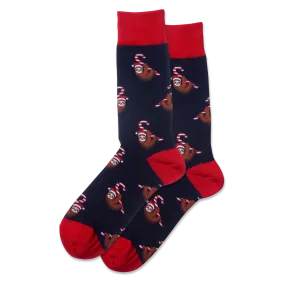 HOTSOX Men's Candy Cane Sloth Crew Socks