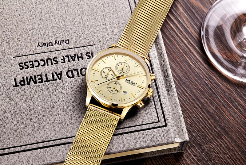 MEGIR Harvard Watch Men Stainless Steel Quartz Men Watches Chronograph Watch Clock Men Relogio Masculino for Male Students Relogios