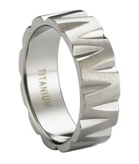 Polished Titanium Wedding Ring with Chiseled Design | 8mm