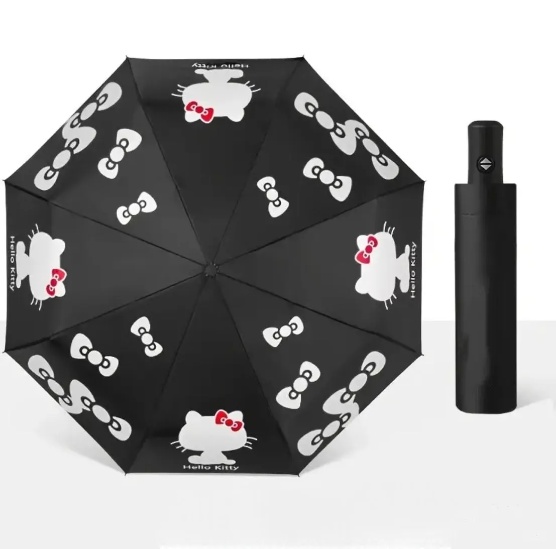 Sanrio Hello Kitty Pattern Automatic Folding Umbrella With UV Protection Black Cloth KT Cat